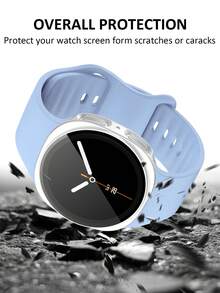 手錶錶帶 + 手錶錶殼套組，相容於 Galaxy Watch 8 40mm 與 44mm。柔軟舒適休閒運動矽膠錶帶，防震耐刮硬 PC 錶殼與強化玻璃螢幕保護膜二合一手錶錶殼。易於佩戴，觸控靈敏。適合男女款智慧手錶錶帶與錶殼。 - 天藍色錶帶配銀色殼 - 查看 5
