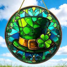 2D Acrylic 1pc, St. Patrick's Day Catcher, Shamrock Hat Logo, St. Patrick's Logo, Stained Window Hanging, Acrylic Sign, Window Hanging Decor, Round Logo, Housewarming Gift, Wreath Logo, Window Decor, Home Decor, Room Decor, Garden Decor - Multicolor - View 6