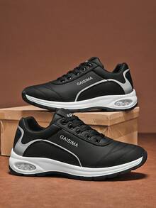 Men's New Versatile Niche Original Casual Sneakers, Thick Sole Anti-Slip Sports Shoes, Random Graffiti Pattern - Black - View 1