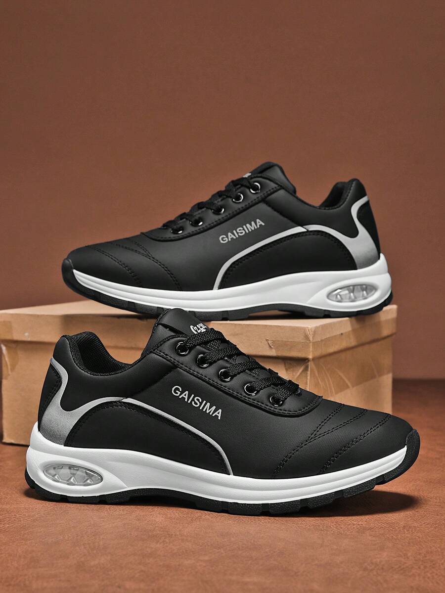 Men's New Versatile Niche Original Casual Sneakers, Thick Sole Anti-Slip Sports Shoes, Random Graffiti Pattern - Black - View 1