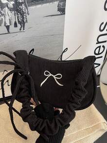 Modische lässige Cord-Damen-Umhängetasche, minimalistische Schmetterlingsstickerei-Dekoration, exquisites kompaktes Design, gestreift, geeignet für tägliche Ausflüge, Einkaufen, Dates, Partys, Pendeln, ganzjährig, ideales Geschenk für Frauen mit modischem lässigem Stil - Schwarz - Übersicht 4