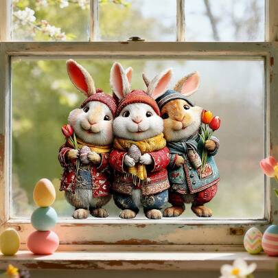 1/2 件装复活节兔子和彩蛋窗贴，营造节日氛围，可重复使用，装饰窗户和家居展示