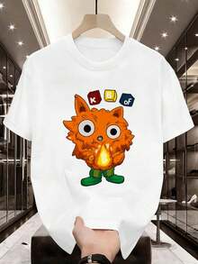 TALLA GRANDE Camiseta divertida con motivo de dibujos animados, algodón suave, corte holgado, estilo hip-hop callejero, cómoda, diseño gráfico - Blanco - Ver 2