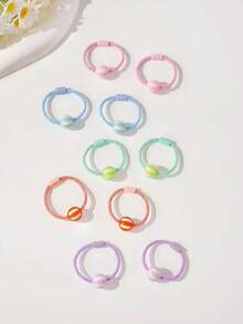 10pcs Cute Cartoon Round Ball Elastic Hair Ties, Gentle On Hair For Daily Use - Multicolor - View 2
