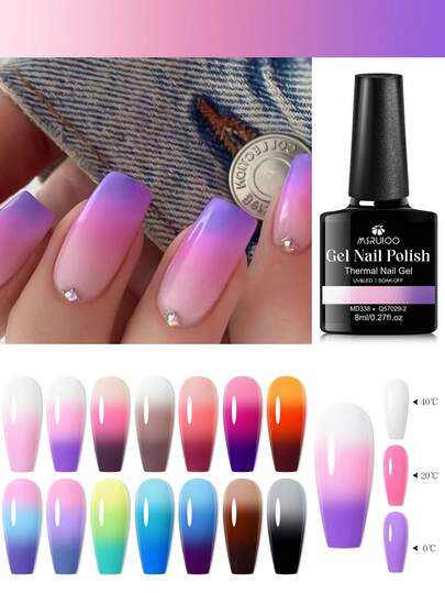 MSRUIOO 8毫升温变凝胶指甲油，可卸UV LED半永久变色指甲油，家用美甲沙龙用品