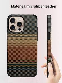 1件裝 Kevlar 紋理手機殼，彩色時尚小眾極簡元素超細皮革軟殼，適用於 Apple/Galaxy S24 Ultra、 18 Pro Max/17 Pro Max/16 Pro Max/12 Pro/13/14 Plus/15 Pro Max/11/13 Pro 手機保護殼 - 棕色 - 查看 3