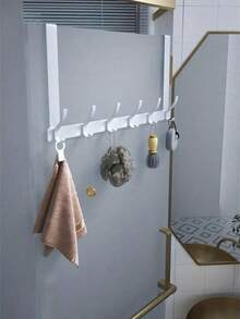 1pcs 18cm High Over Door Hanger With Hooks, Easy To Install, No Drilling Required, Hanging Metal Over Door Hanger For Hats, Keys, Home Space Saving Storage, Suitable For Entryway, Bathroom, Bedroom, Home, Dormitory, His Comments, Hanging His Bag, Hanger, Interest, Relationship, Wall Shelf, Wall Hanger, Adhesive, Door Hook, Wall Sticker, Comments - Multicolor - View 8
