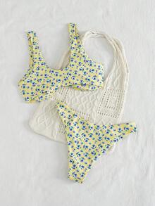 Bộ bikini hai mảnh nữ thanh lịch với họa tiết hoa và dây xoắn, kiểu dáng ngọt ngào, thích hợp cho các bữa tiệc biển, kỳ nghỉ hè. - Nhiều màu - Xem 2