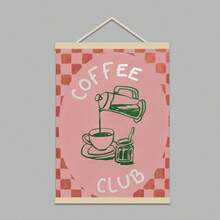 1幅无框咖啡俱乐部海报 - 复古厨房帆布画，防水可重复使用，复古卡通设计，包含咖啡机和咖啡杯，适用于客厅、卧室、厨房、浴室、走廊装饰，咖啡吧配件，抹茶/墙贴海报，柠檬巧克力装饰，粉色图片，女孩房装饰，卧室海报，墙面艺术 - 彩色 - 查看 17
