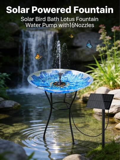 3.5W Solar Fountain Pump, Upgrade DIY Solar Panel Fountain With 4.9FT Water Pipe Pump With 16 Nozzles Sprays Elegant Water Feature For Bird Bath, Garden Decoration, Pets Drinking And Pond