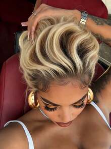 Bob Body Wave Lace Front Wig Human Hair Ash Blonde Highlight Wig Elegant Casual 13x4 Hd Lace Front Wig Human Hair Glueless Wigs Pre Plucked 180% Density Short Body Wave For Women With Baby Hair - 根根分明&漸變 - 查看 3