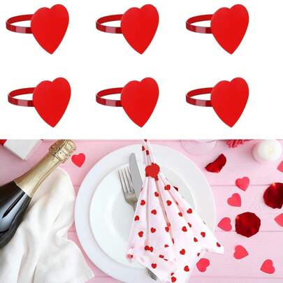 12pcs Heart Shaped Napkin Rings, Red Metal Heart Napkin Rings, Suitable For Table Decor, Wedding Party Favors, Valentine's Day, Party Gatherings And Daily Use