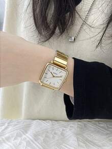 1 件女士方形休闲简约石英表，适合日常佩戴 - 金色 - 查看 5