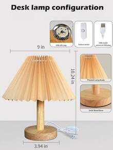Minimalist Modern Nordic Wooden Pleated Lamp - USB Powered LED Desk Lamp With Warm Ambient Lighting, Button Control, Suitable For Reading, Sleeping And Home Office Decor, Home Office Lighting | Triangular Base Lamp | Natural Wooden Surface, Home Office Desk Lamp - Multicolor - View 4