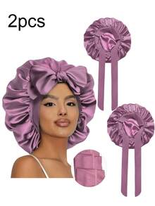 2/4 piezas Gorro de dormir de satén para mujer, diseño de correa elástica, suave y sedoso, material de satén colorido, gorro de dormir casual para el cuidado diario del cabello en el hogar - Multicolor A - Ver 9