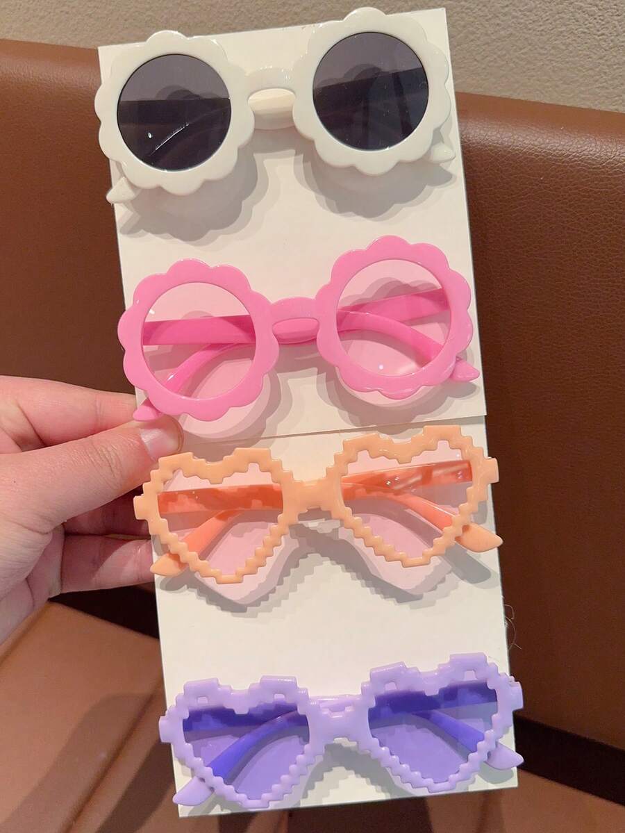 2/4Pcs 2026 Newest Girls Cute Beautiful Flower Mosaic Heart Kids Children Fashion Glasses Eyewear,Card Only Show,Don't Shipping - Multicolor - View 1