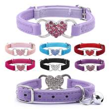 1pc Luxury Plush & Satin Cat Collar With Sparkling Heart Diamond And Bell - Soft Pet Collar Suitable For Weddings, Parties, And Everyday Wear - Multicolor - View 2