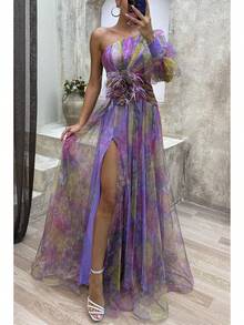 New Party Mesh Off-Shoulder Dress Casual Fashion Dress For Women - Purple - View 1