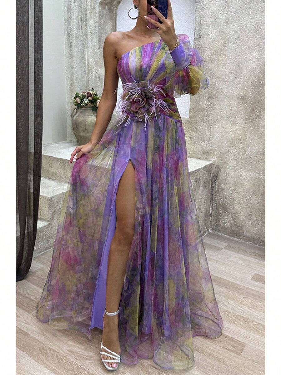 New Party Mesh Off-Shoulder Dress Casual Fashion Dress For Women - Purple - View 1