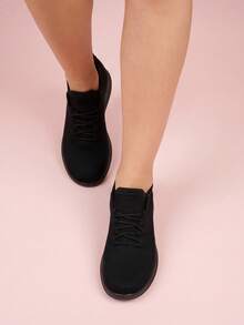 Zapatillas de deporte casuales para mujeres, ligeras, versátiles, con plataforma, transpirables, ideales para usar con sudadera - Negro - Ver 4