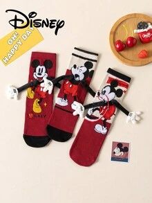 3 Pairs Cute 3D Disney Mickey Mouse Knee High Socks, Children's Christmas Thigh High Socks, Fashionable Kids Party Tall Socks, High Quality Gift. Back To School Season, Fun & Stylish Disney Fans, Family Gathering Christmas Gift Tote Socks - Multicolor - View 6