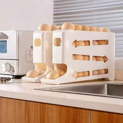 1pc 30 Eggs Refrigerator Holder - Automatic Rolling Refrigerator Egg Organiser, Space Saving Egg Dispenser Holder, 4 Tier Refrigerator Egg Holder, Kitchen Storage Refrigerator Use Large Capacity Egg Organiser Holiday Gift