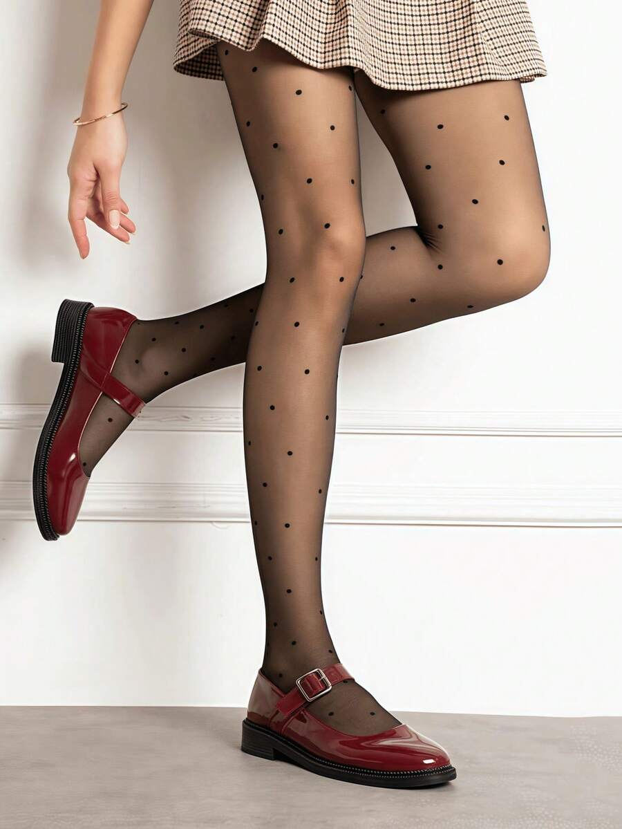 1 Pair Of Women's Fashionable Polka Dot Jacquard Pantyhose/Stockings Valentine's Day Gift - Multicolor - View 1