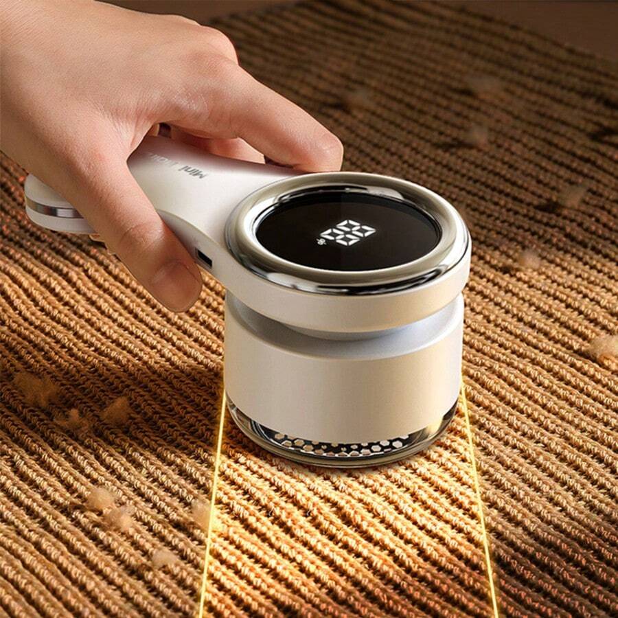 USB Powered Electric Lint Remover - Powerful Motor, USB-C Fast Charging, Portable Fabric Shaver For Sweaters, Clothes, Furniture, Carpets, Bedding - Includes Cleaning Brush, Essential For Home & Travel Laundry - White & Rose Gold Decorative Design, Compact & Efficient, Stylish Storage Solution