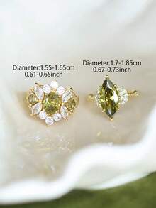 2pcs Elegant Luxury Geometric Floral Teardrop Design Fully Paved Cubic Zirconia French Palace Style Rings Set, Fashionable Personalized High-End Copper Open Rings For Women, Suitable For Vacation, Events, Parties - Golden Yellow+Green - View 4