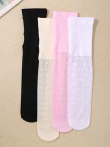 4/1 Pair Random Cute Heart Pattern Tights For Baby Girls, Black/White/Beige/Pink, Velvet Soft Breathable Skinny Leggings, Princess Pantyhose, Match All Skirts, Also Suitable As Gifts - Multicolor - View 3