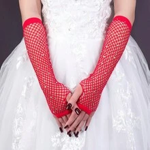 Women's Long Rhinestone Mesh Gloves, Shiny Party Club Accessory - White - View 2
