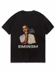 1pc Women's  Iconic & Rap Name T-Shirt - Slim Fit Short Sleeve Tee With Print, Casual Music Fan Outfit, Birthday Gift For Rap Lovers (Machine Washable) - 黑色8 - 查看 1