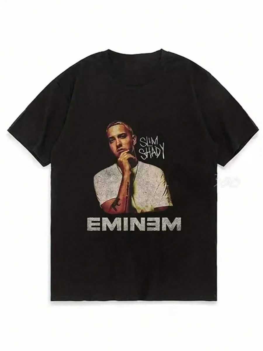 1pc Women's  Iconic & Rap Name T-Shirt - Slim Fit Short Sleeve Tee With Print, Casual Music Fan Outfit, Birthday Gift For Rap Lovers (Machine Washable) - 黑色8 - 查看 1