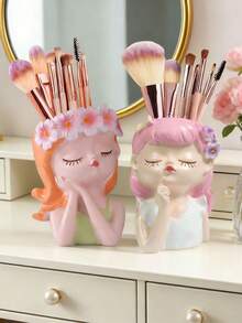 1个4.13英寸可爱北欧风女孩树脂化妆品收纳罐，高品质INS风化妆刷架，家居装饰，卧室花瓶，节日礼物，生日礼物，派对用品，送给女朋友的礼物 - 彩色 - 查看 8