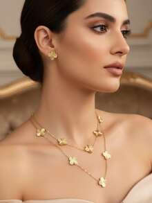 1 New Fashionable Stainless Steel Flower Bracelet, Lightweight And Luxurious High-End Titanium Steel Bracelet Necklace Earring Set - Multicolor - View 4