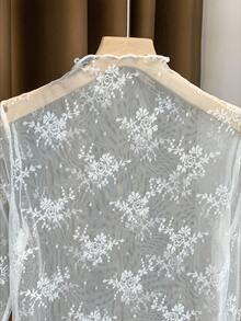 2025 New Lace Mock Neck Layering Sheer Mesh Long Sleeve Undershirt For Women, Spring/Summer/Autumn - White - View 5