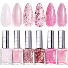 Beetles Glitter Nail Polish Set, 6 Colors Pink Nail Polish Kit Shimmer Gold Nude Jelly Pink Reverie Quick Dry Fingernail Polish Gifts For Women Salon DIY Manicure Kit - MàuP - Xem 8