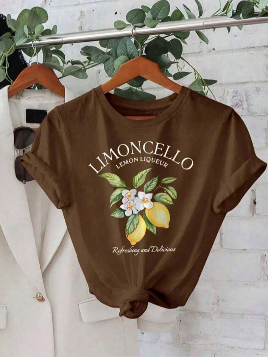 Limoncello Lemon T-Shirt For Women And Men, 100% Premium Cotton, Comfortable Casual Shirt For The Gym. - 鏽棕色 - 查看 1
