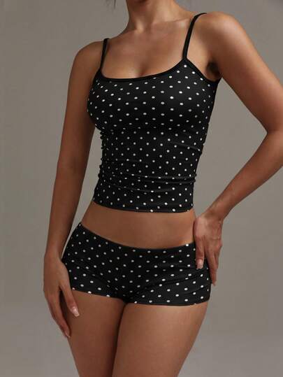 XLLAIS Conjunto de camiseta y pantalones cortos con estampado de lunares de moda Y2K 2026, sexy y ajustado, adecuado para usar de vacaciones