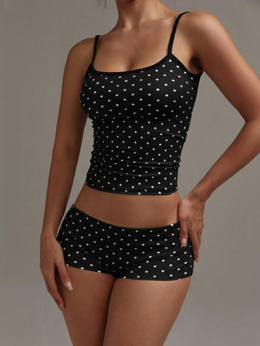 XLLAIS 2026 Y2K Fashionable Polka Dot Camisole And Shorts Set, Sexy And Fitted, Suitable For Vacation Wear Spring Elegant