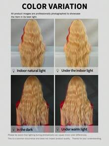 7JHH WIGS 金红色波浪假发，带刘海，挑染红色发丝，长卷发，自然蓬松柔软，采用合成纤维编织而成，色彩缤纷，适合女性和女孩，可用于万圣节、圣诞节、节日派对、角色扮演等场合，26英寸。 - 挑染紅色 - 查看 9