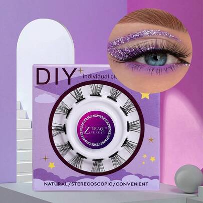 Bộ 12 sợi mi giả, cần keo dán, kiểu ngắn và tự nhiên, bao bì nhỏ gọn, có thể tạo hiệu ứng mí mắt đôi, cong và dày, dùng tại nhà để luyện tập.