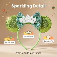 Disney Valentine's Day Limited Edition Headband, Green Glitter Lotus Flower + Frog Prince Elements - Multicolor - View 6