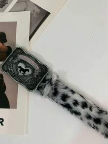 Y2K千禧年辣妹毛绒豹纹腰带，小众复古涩谷亚文化腰带，百搭个性配饰 - 彩色 - 查看 3