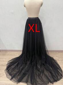 1 件女式高腰开衩网纱裙，带拖尾，春夏沙滩裙，透明面料 - 白色 - 查看 12