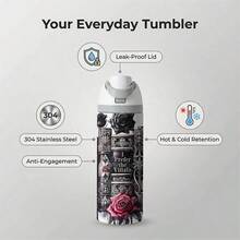 [Local Warehouse] 1 Pc 24oz Insulated Stainless Steel Water Bottle, Vintage Stack Of Books Art With Thorny Roses, Emo Dark Academia Style For Readers, Artistic Floral Graphic Drinkware For Women, Unique Valentines Day Gifts. - 1PC - 查看 2