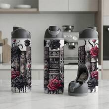 [Local Warehouse] 1 Pc 24oz Insulated Stainless Steel Water Bottle, Vintage Stack Of Books Art With Thorny Roses, Emo Dark Academia Style For Readers, Artistic Floral Graphic Drinkware For Women, Unique Valentines Day Gifts. - 1PC - 查看 11