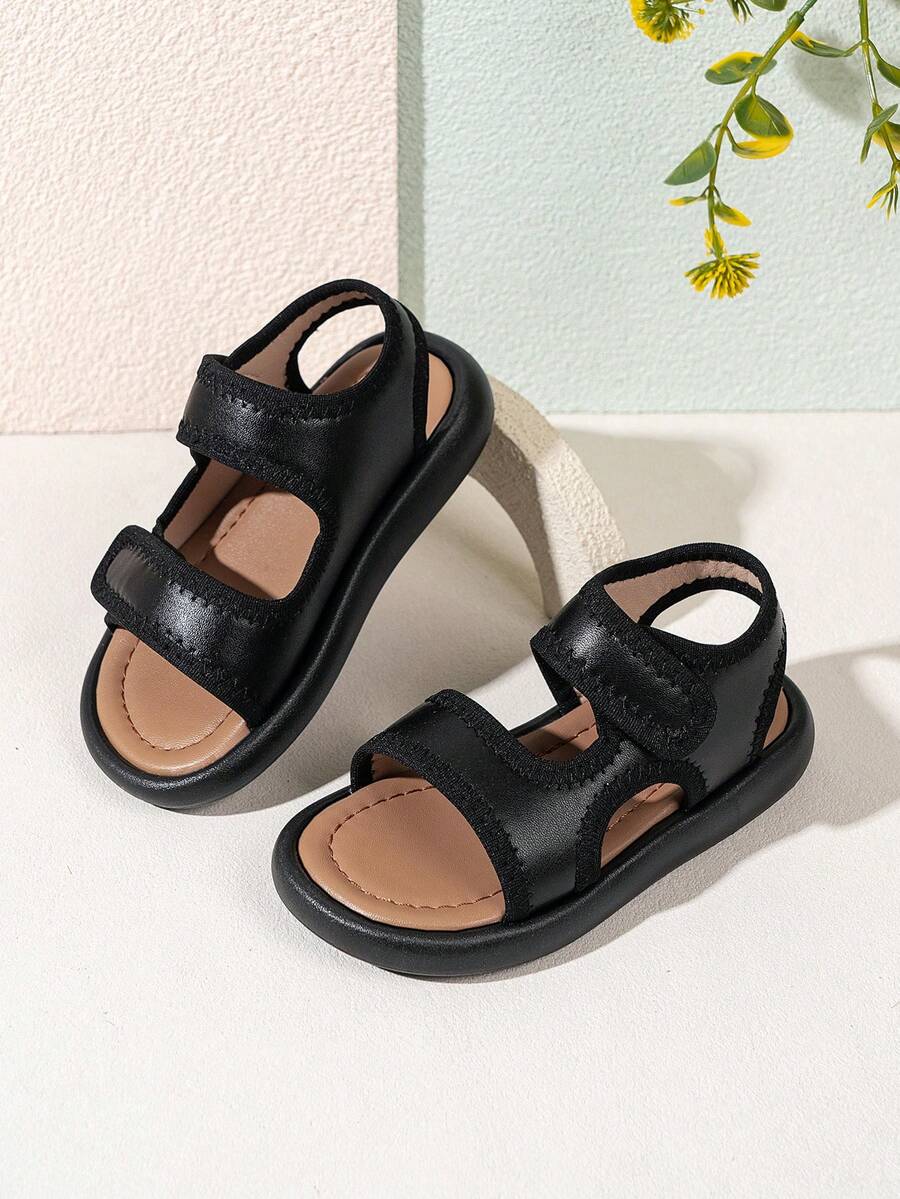 Sandalias de playa de dedo abierto para niños, sandalias casuales de suela blanda antideslizante para niños, sandalias de suela blanda para caminar para niñas pequeñas - Negro - Ver 1
