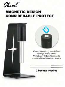 shoxil 1pc Espresso Coffee Stirrer, WDT Distribution Tool With Magnetic Star Design Stand For Barista, 304 Stainless Steel 8 Needles 0.4mm With 2 Extra Needles - Black - View 2