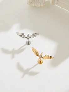 1件时尚简约翅膀星形钻石不锈钢耳钉，适合女性日常佩戴 - 翅膀 - 查看 1